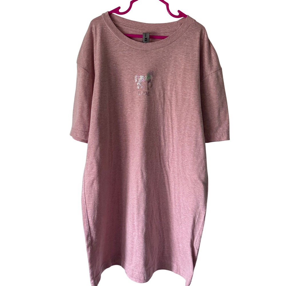 Next Level Apparel Kids Pink Horse RIDE Glitter T-Shirt Dress Small‎